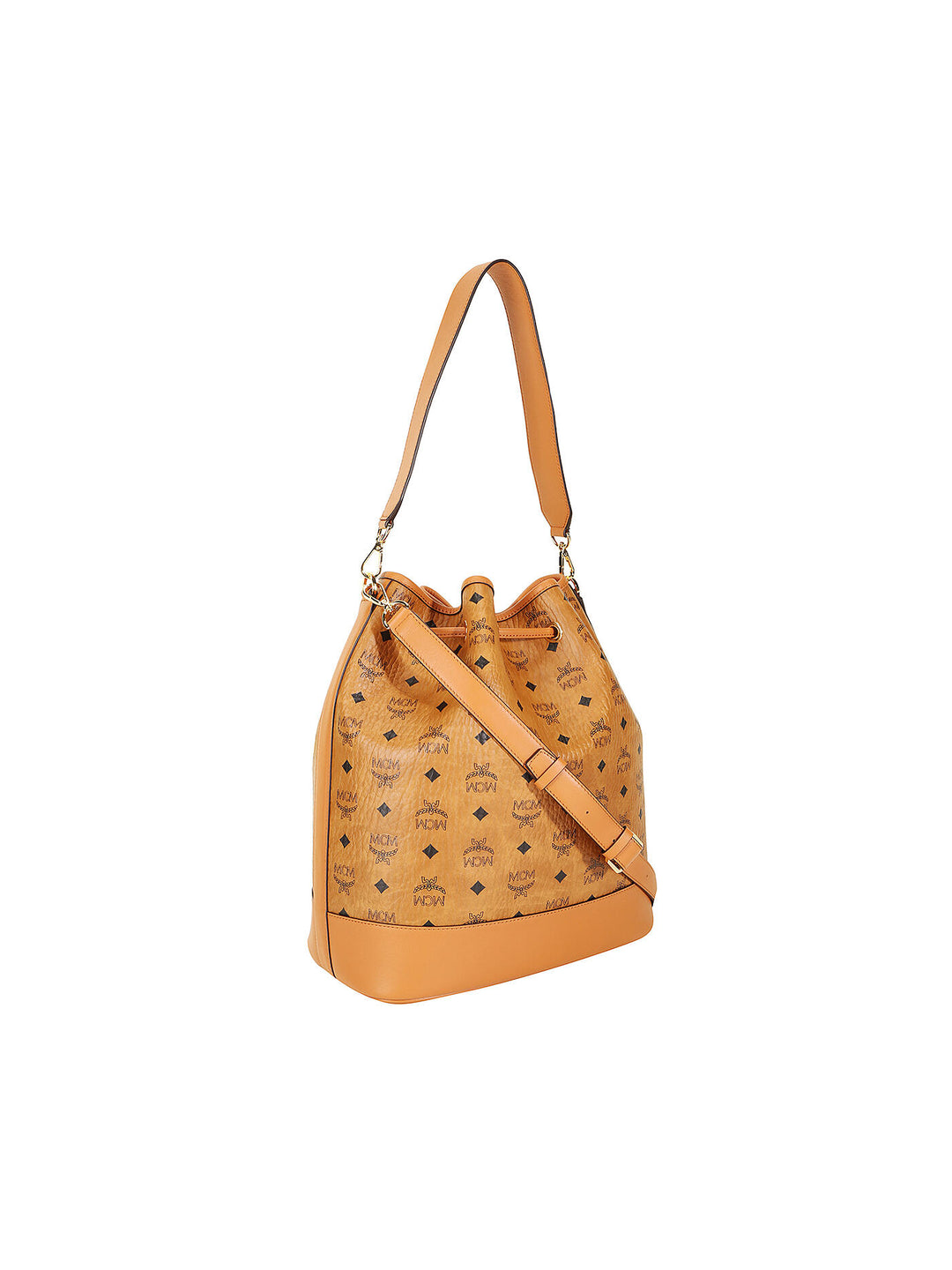 MCM DESSAU DRAWSTRING BAG &amp; POUCH VISETOS COGNAC