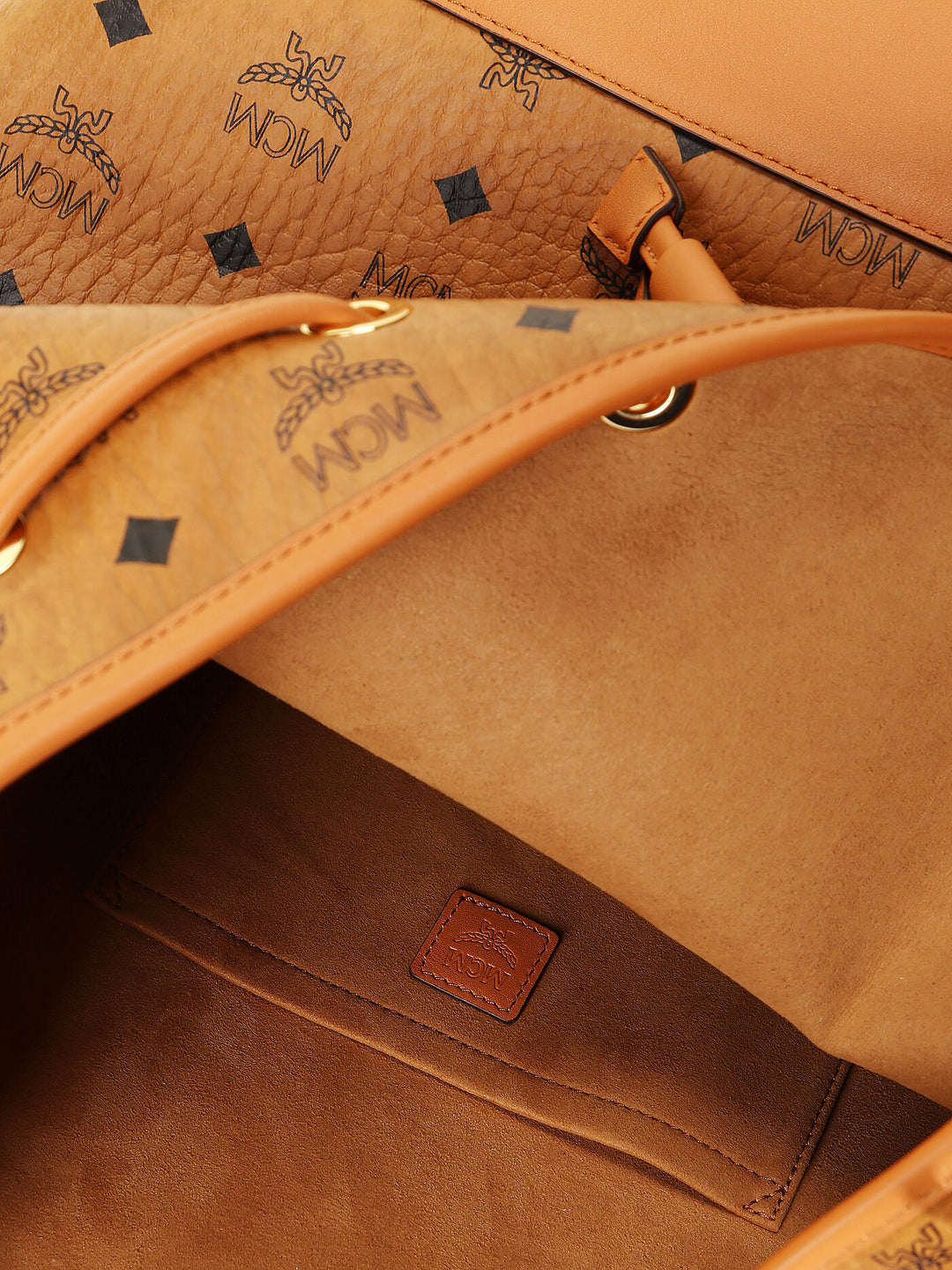 MCM DESSAU DRAWSTRING BAG &amp; POUCH VISETOS COGNAC