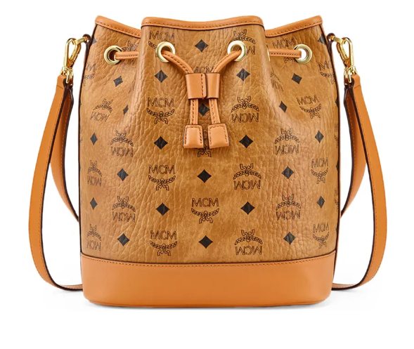 MCM DESSAU DRAWSTRING BAG &amp; POUCH VISETOS COGNAC