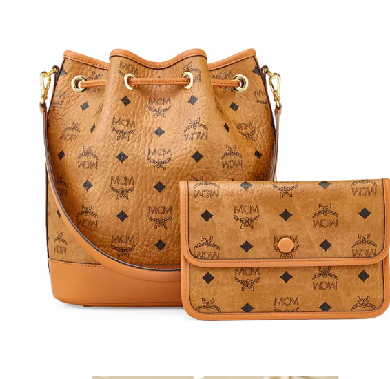 MCM DESSAU DRAWSTRING BAG &amp; POUCH VISETOS COGNAC