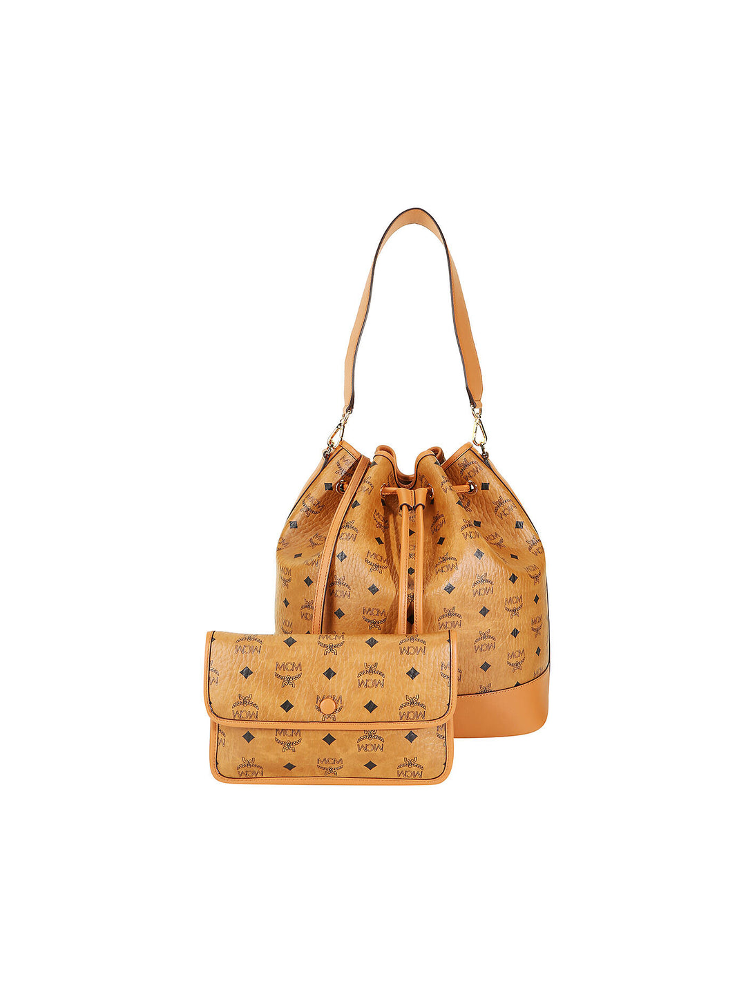 MCM DESSAU DRAWSTRING BAG &amp; POUCH VISETOS COGNAC