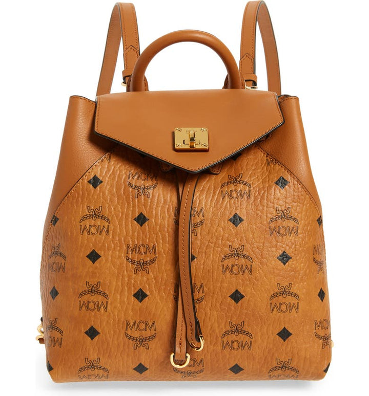 MCM Visetos Small Essential Backpack Cognac