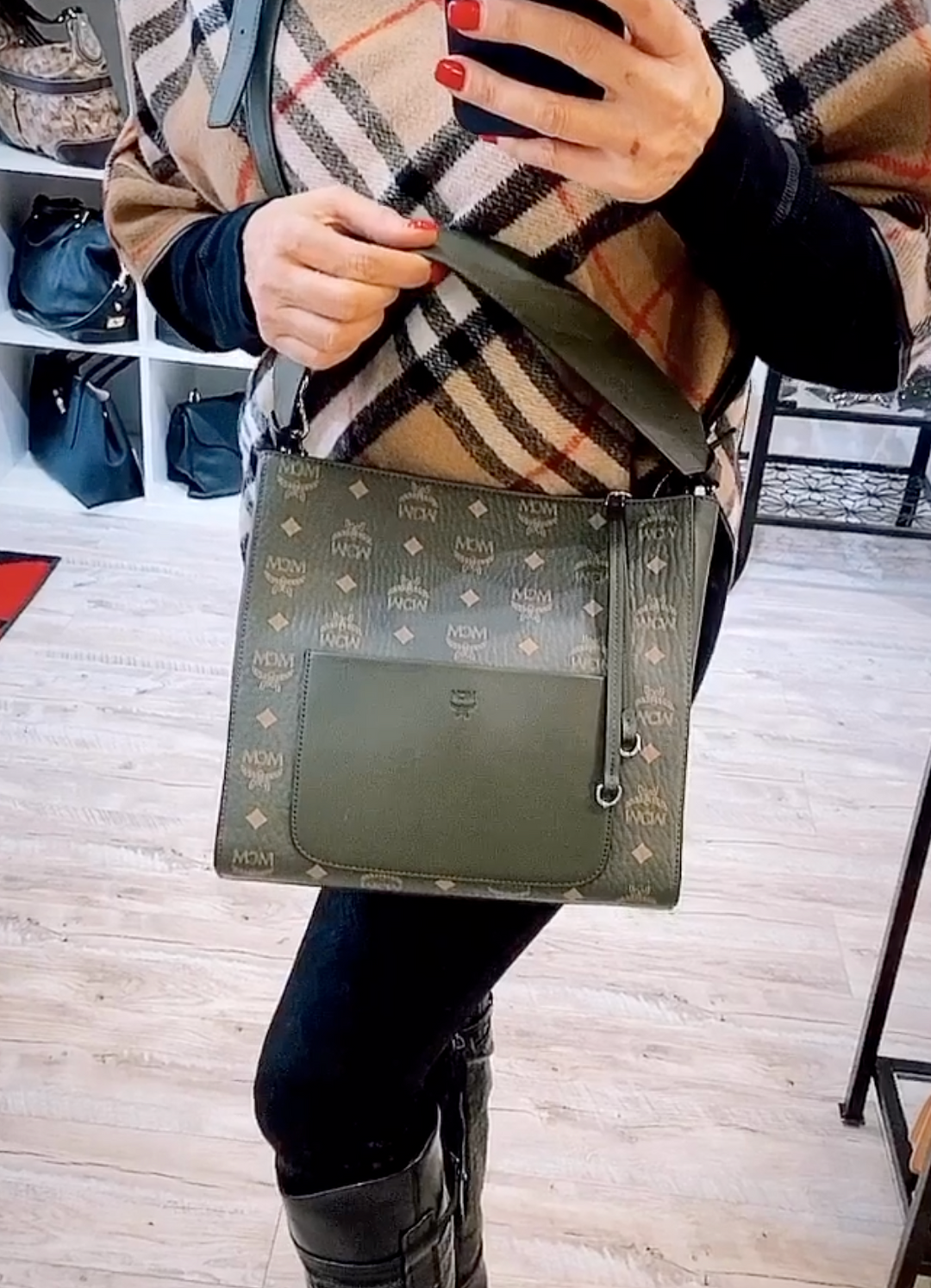 MCM VISETOS MONOGRAM HOBO BAG SEA TURTLE GREEN