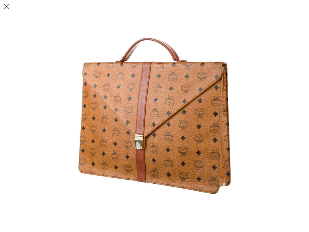 MCM Cognac Vintage Michael Cromer Munchen Logo Briefcase