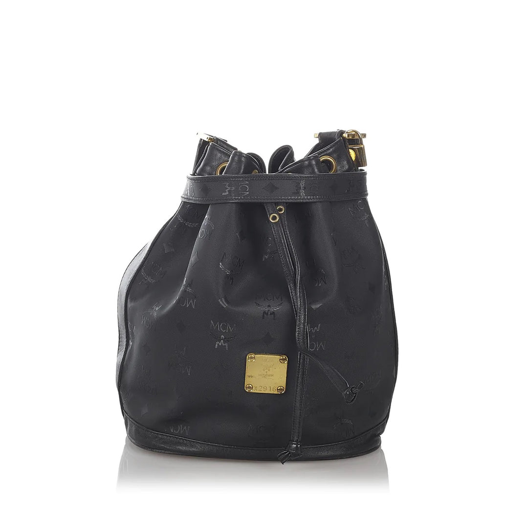 MCM VINTAGE MUNCHEN LOGO DRAWSTRING BUCKET BAG
