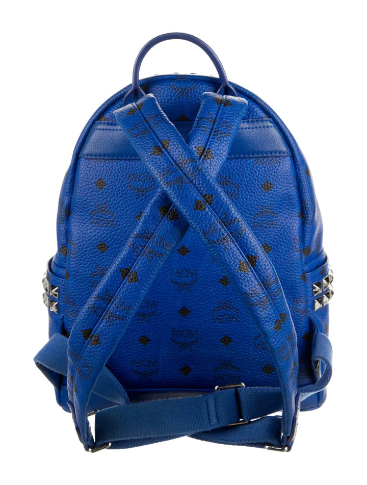 MCM VISETOS STARK BLUE SIDE STUD MINI MONOGRAM BACKPACK