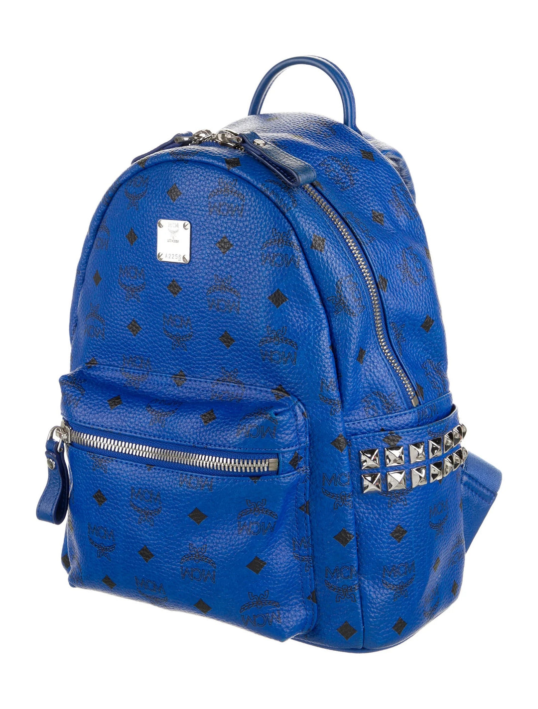 MCM VISETOS STARK BLUE SIDE STUD MINI MONOGRAM BACKPACK