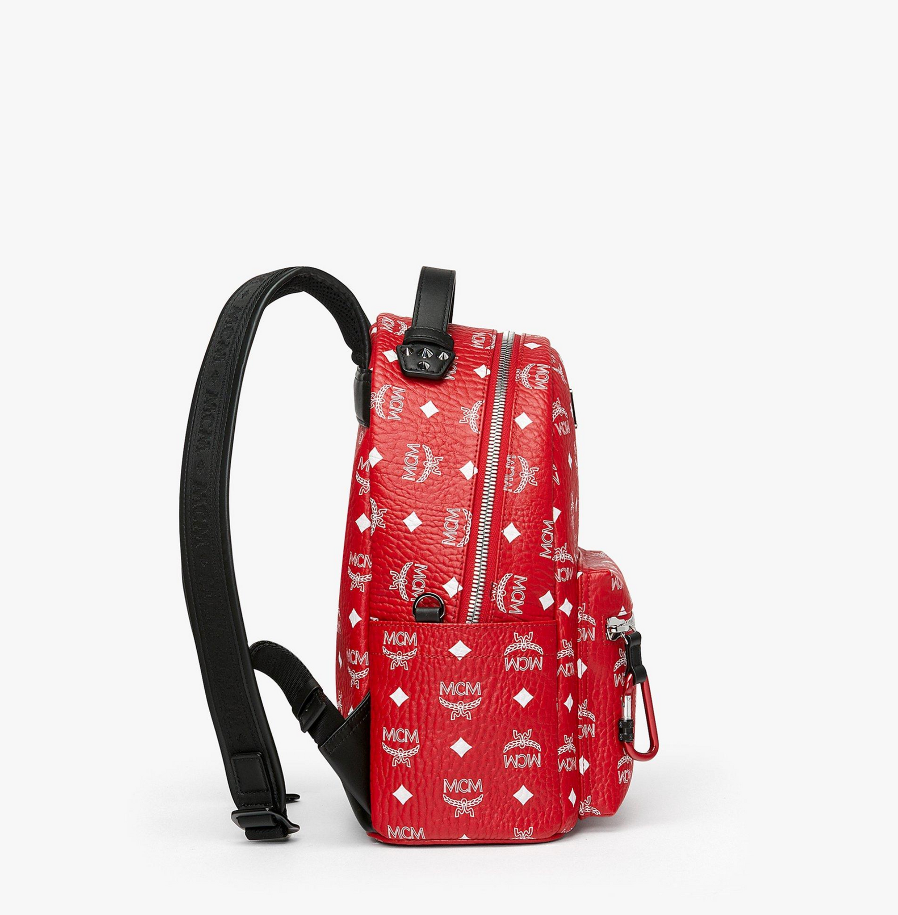 MCM Stark Backpack Visetos White Logo Medium Ruby Red in Coated Canvas with  Silver-tone - US