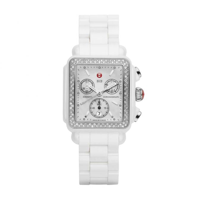 MICHELE DECO WHITE CERAMIC DIAMOND WATCH