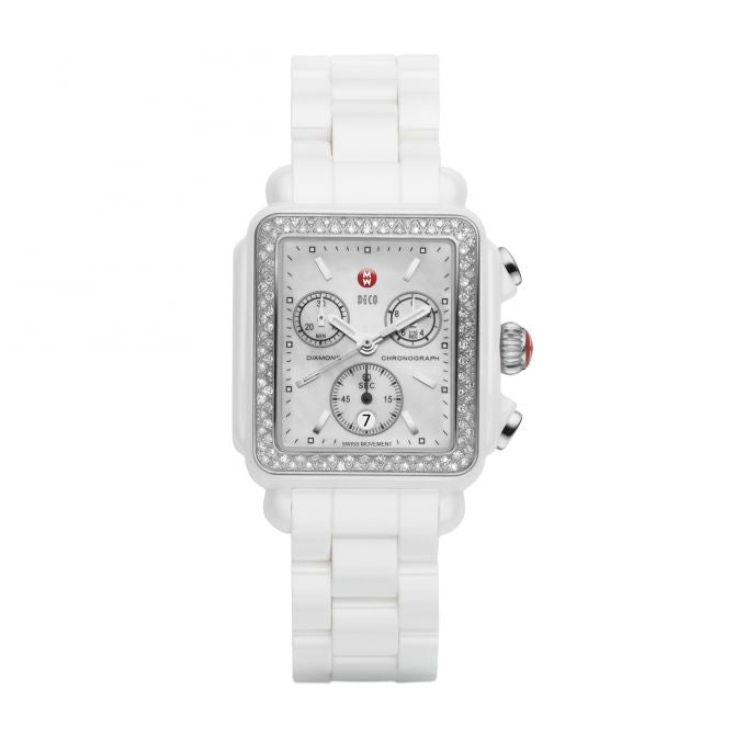 MICHELE DECO WHITE CERAMIC DIAMOND WATCH