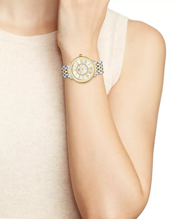 MICHELE SEREIN MID TWO TONE DIAMOND BRACELET WATCH