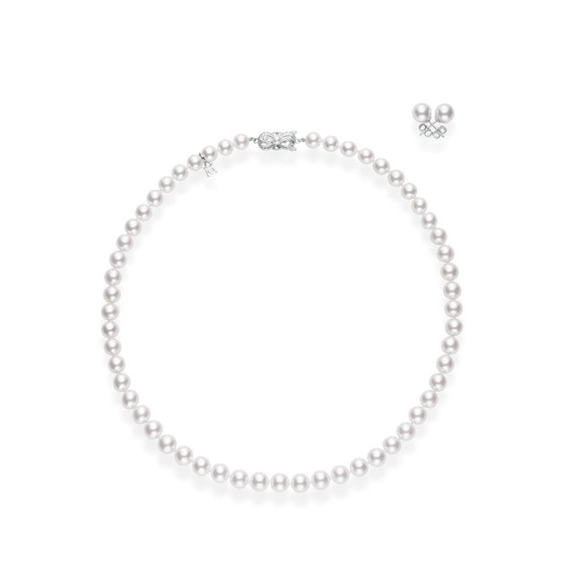 MIKIMOTO GRADUATED AKOYA PEARL STRAND 18K GOLD  NECKLACE &amp; EARRINGS SET