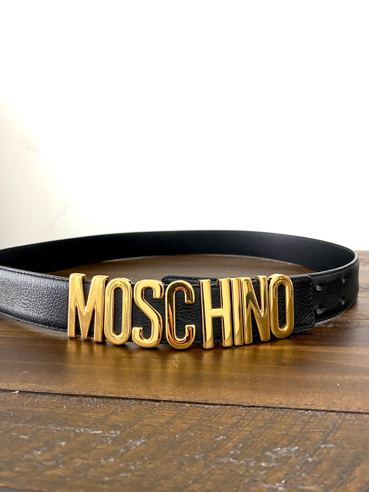 MOSCHINO LOGO EMBELLISHED LEATHER BELT