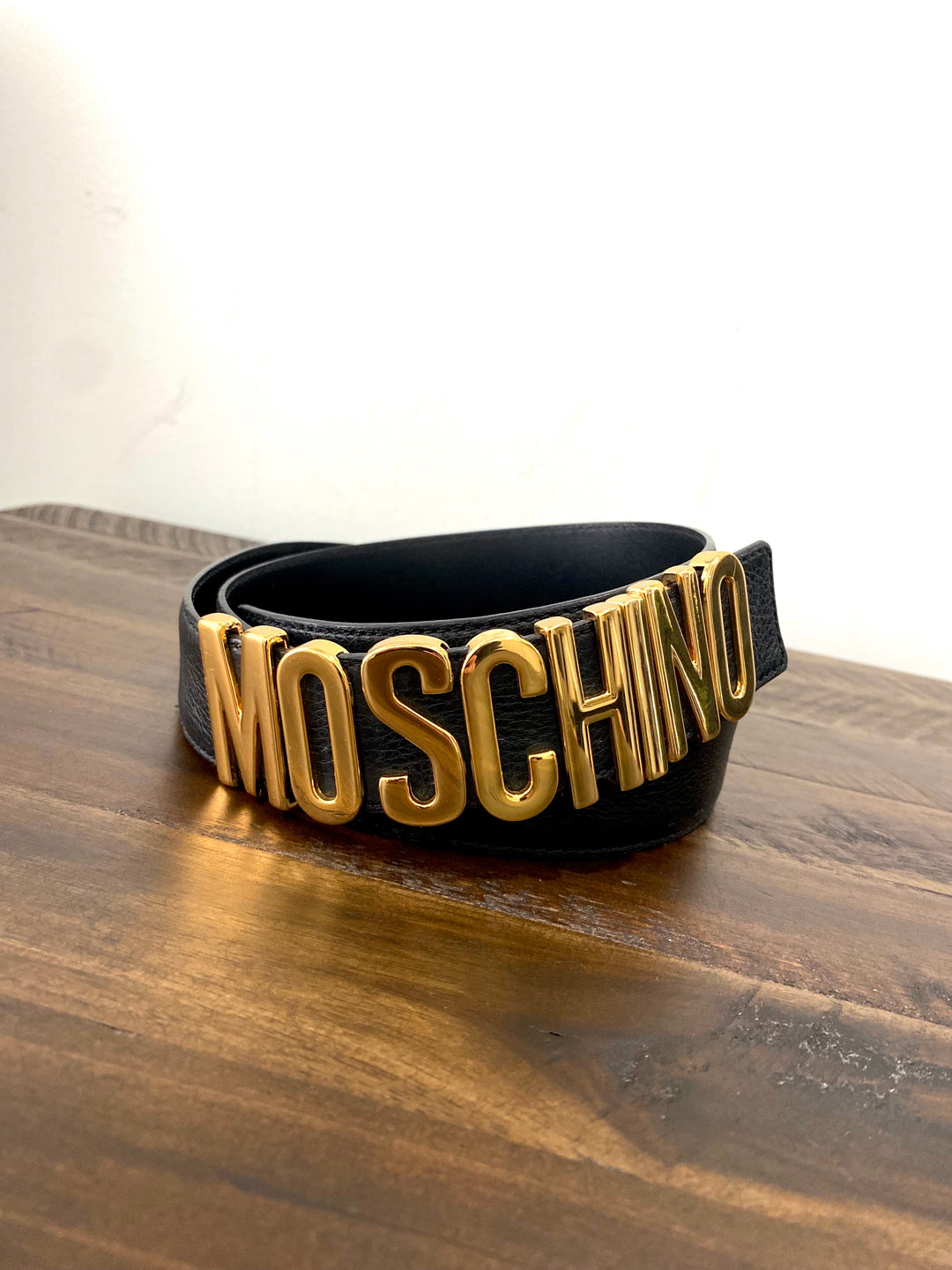 MOSCHINO LOGO EMBELLISHED LEATHER BELT