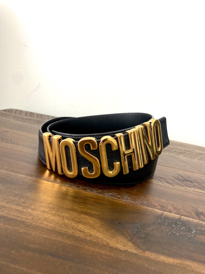 MOSCHINO LOGO EMBELLISHED LEATHER BELT