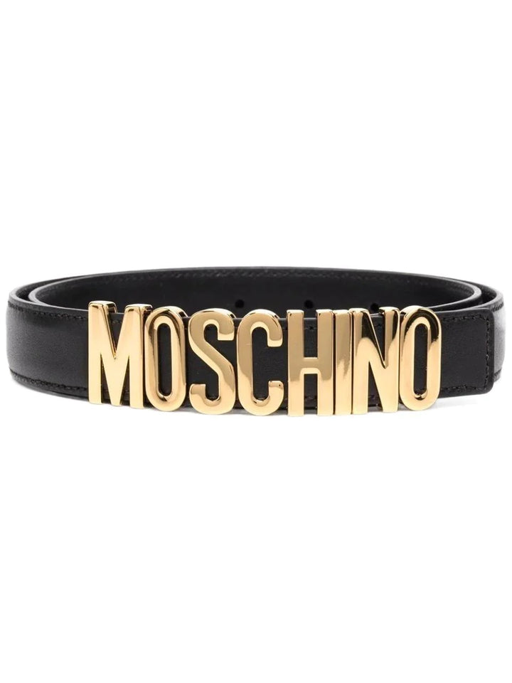 MOSCHINO LOGO EMBELLISHED LEATHER BELT