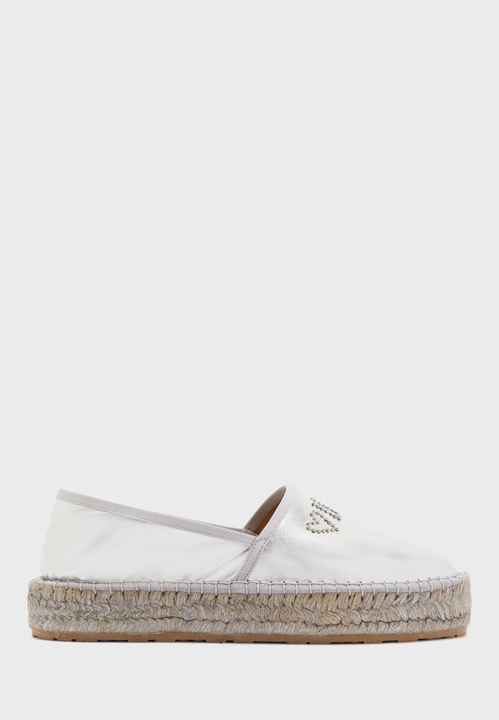 MOSCHINO LOVE NAPPA LEATHER ARGENTO ESPADRILLES