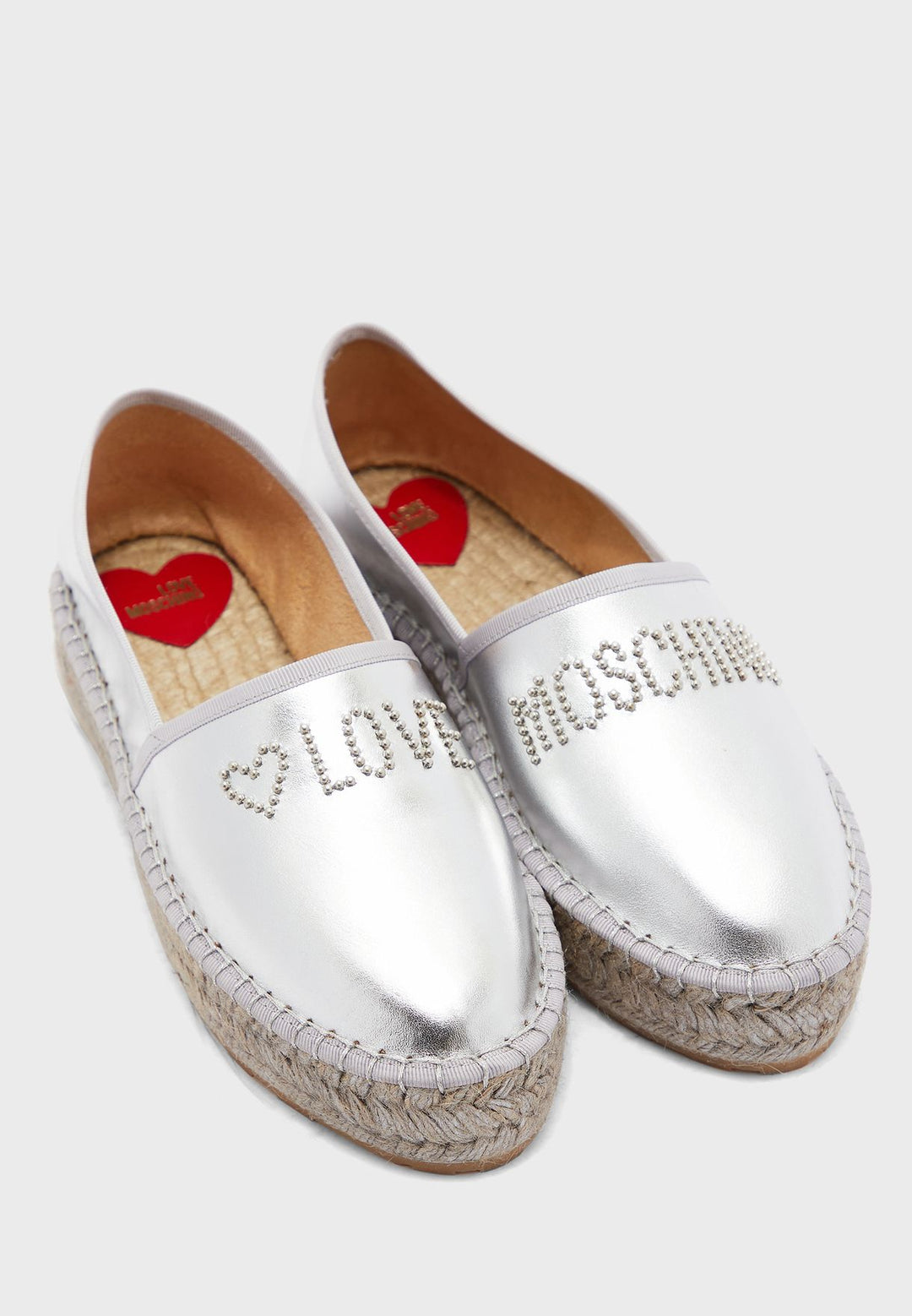 MOSCHINO LOVE NAPPA LEATHER ARGENTO ESPADRILLES