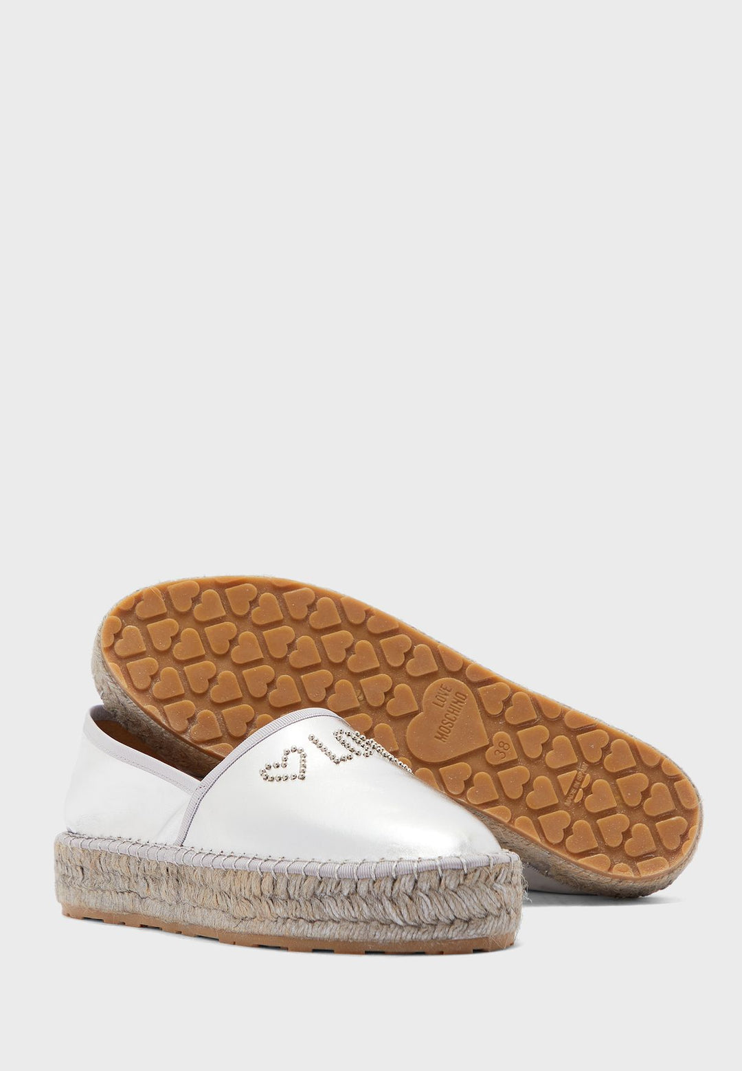 MOSCHINO LOVE NAPPA LEATHER ARGENTO ESPADRILLES