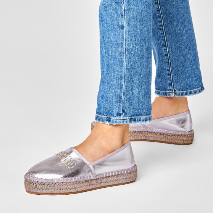 MOSCHINO LOVE NAPPA LEATHER ARGENTO ESPADRILLES