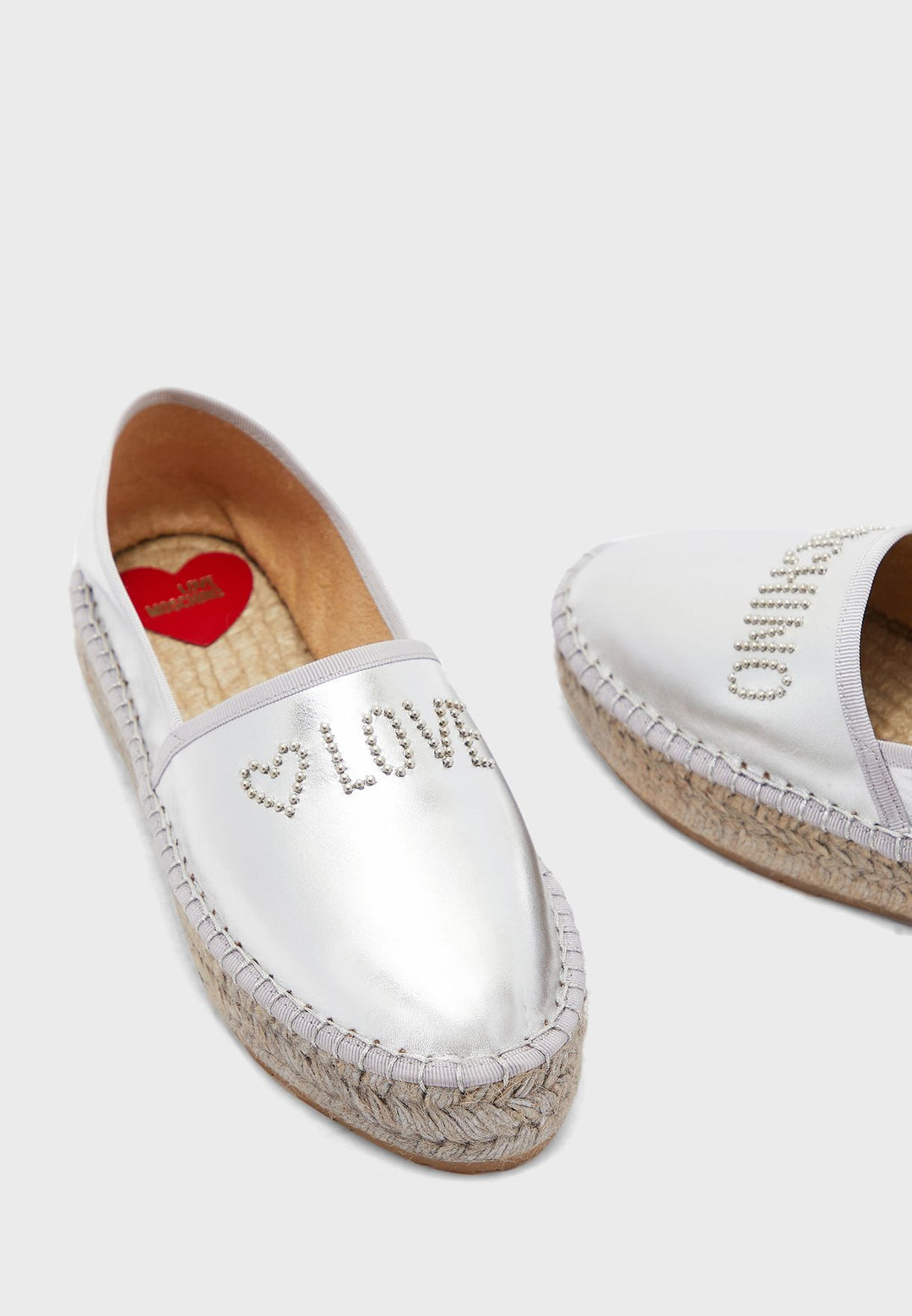 MOSCHINO LOVE NAPPA LEATHER ARGENTO ESPADRILLES