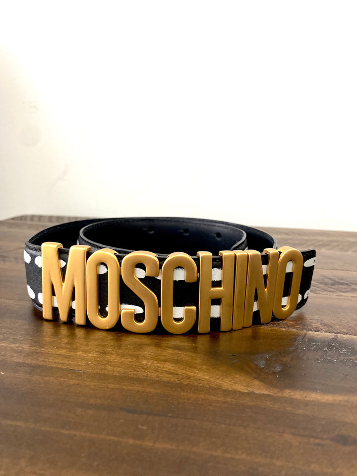 MOSCHINO LOGO EMBELLISHED LEATHER BELT