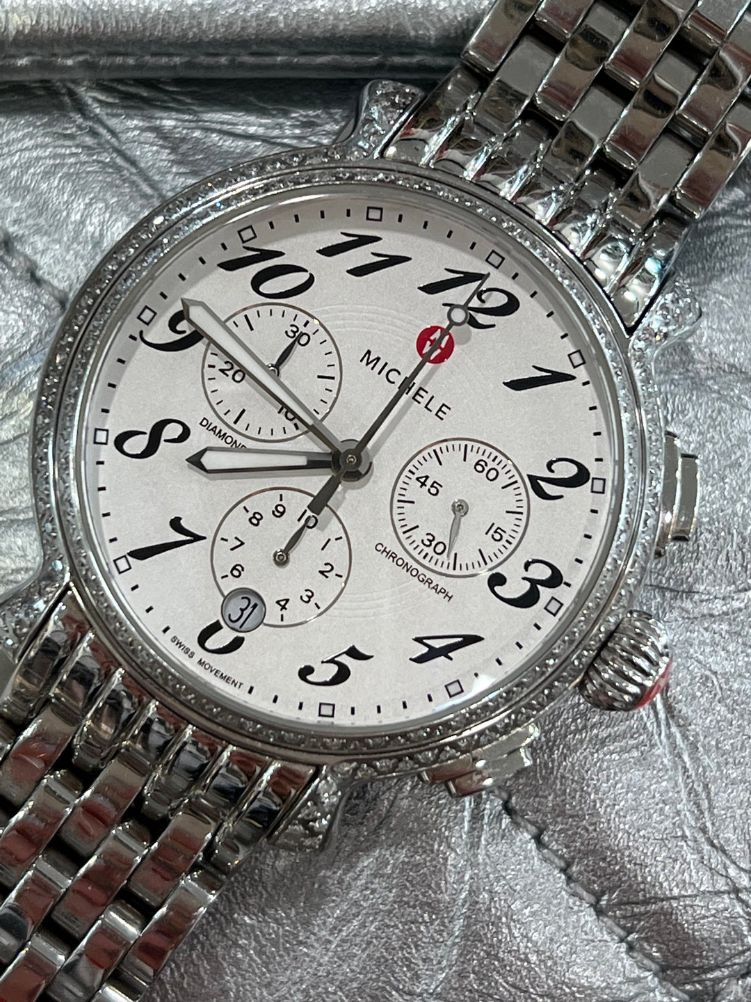 MICHELE STAINLESS STEEL EXTREME FLUETTE DIAMOND WATCH