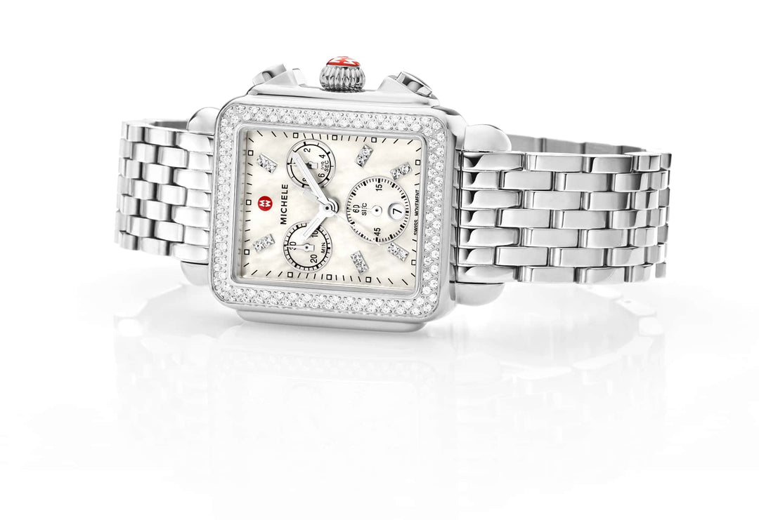 Michele Deco Chronograph Watch in Stainless Steel with Diamond Bezel