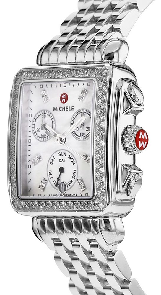 Michele Deco Chronograph Watch in Stainless Steel with Diamond Bezel