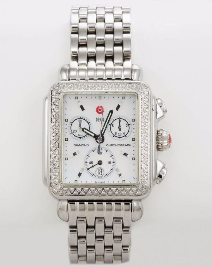 Michele Deco Chronograph Watch in Stainless Steel with Diamond Bezel