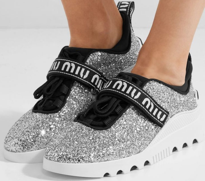 MIU MIU Siver Glitter Trainer Sneakers