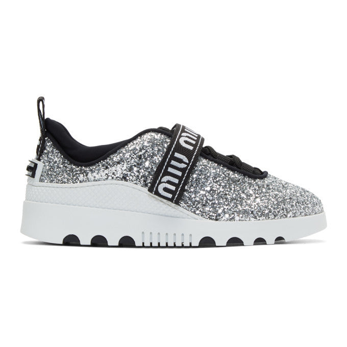 MIU MIU Siver Glitter Trainer Sneakers
