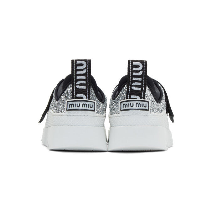 MIU MIU Siver Glitter Trainer Sneakers