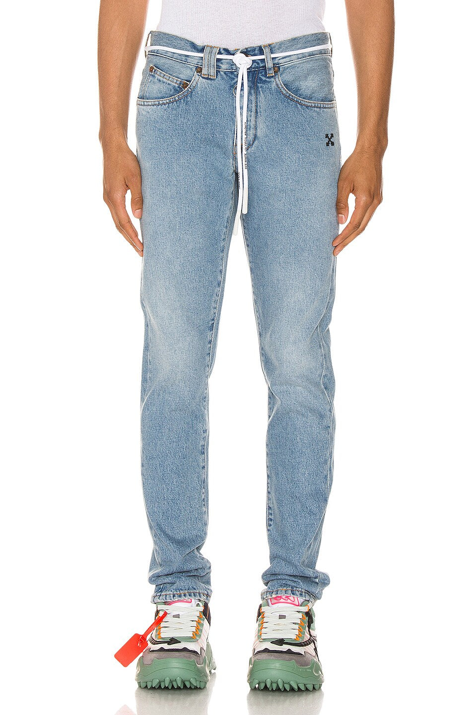 Off-White Diag-stripe Print Slim Fit Jeans