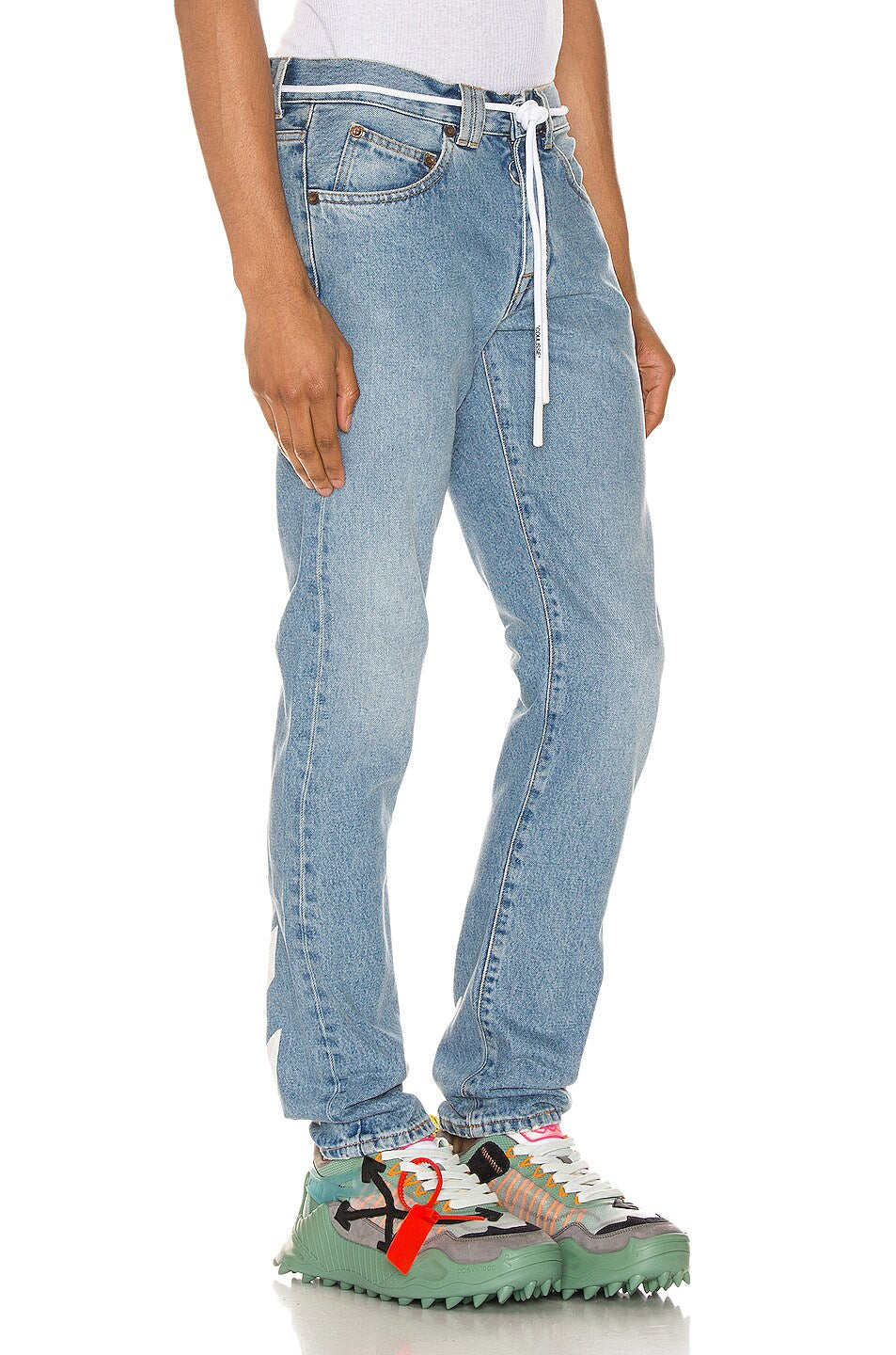OFF WHITE DIAGONAL STRIPE SLIM FIT JEANS