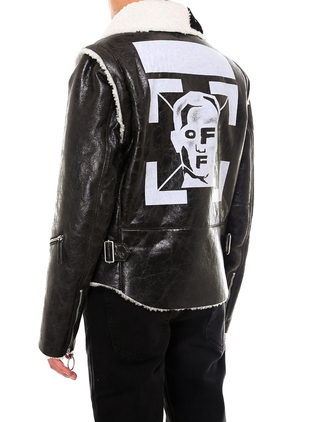 Off White Maxi Print Shearling Coat