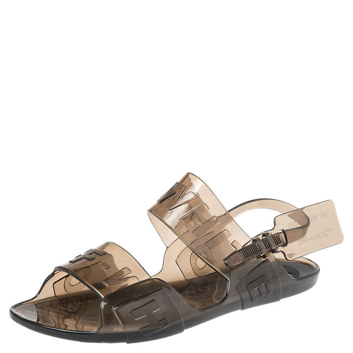 OFF-WHITE TRANSPARENT JELLY ZIP TIE SLINGBACK FLAT SANDALS