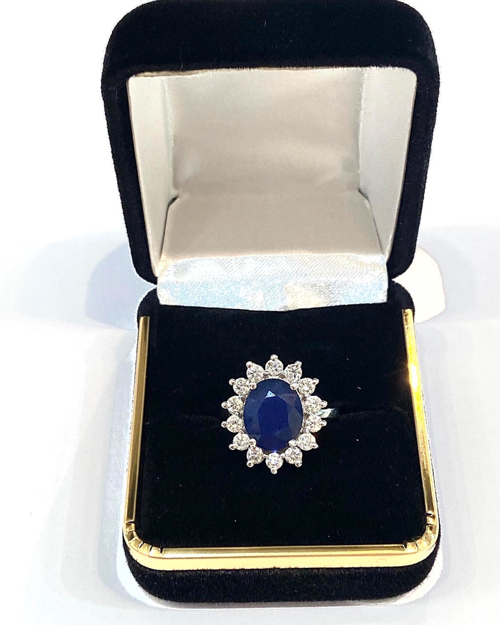 OVAL BLUE SAPPHIRE &amp; DIAMOND 14K WHITE GOLD RING