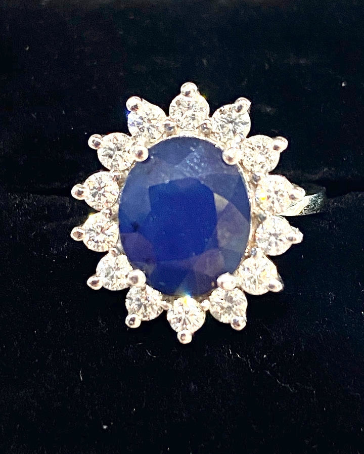 OVAL BLUE SAPPHIRE &amp; DIAMOND 14K WHITE GOLD RING