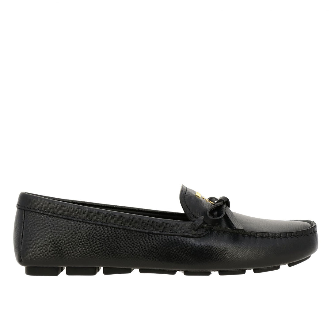 PRADA LEATHER LOGO LOAFERS