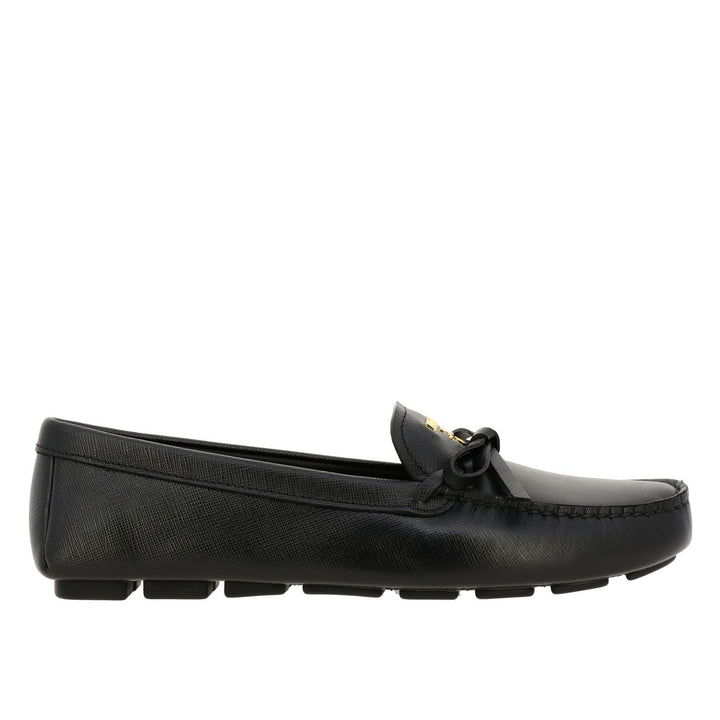 PRADA LEATHER LOGO LOAFERS