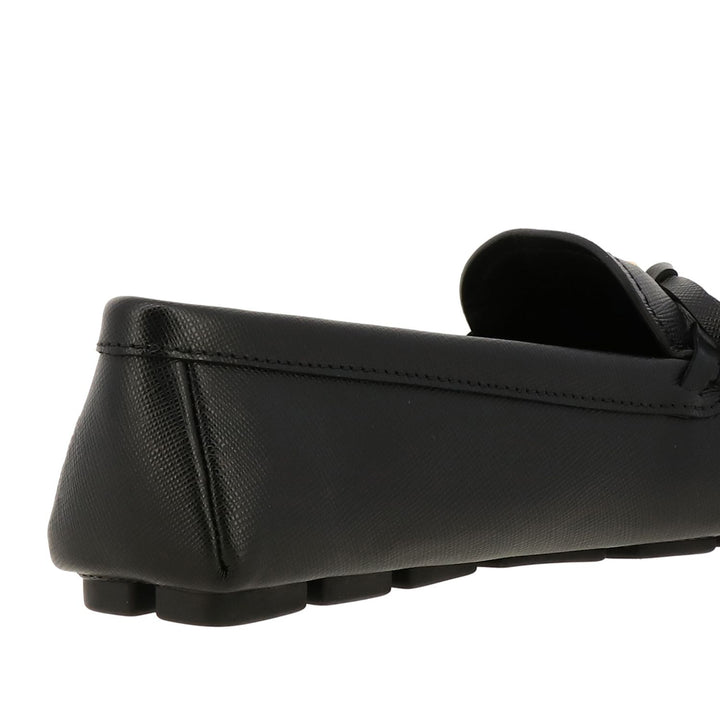 PRADA LEATHER LOGO LOAFERS