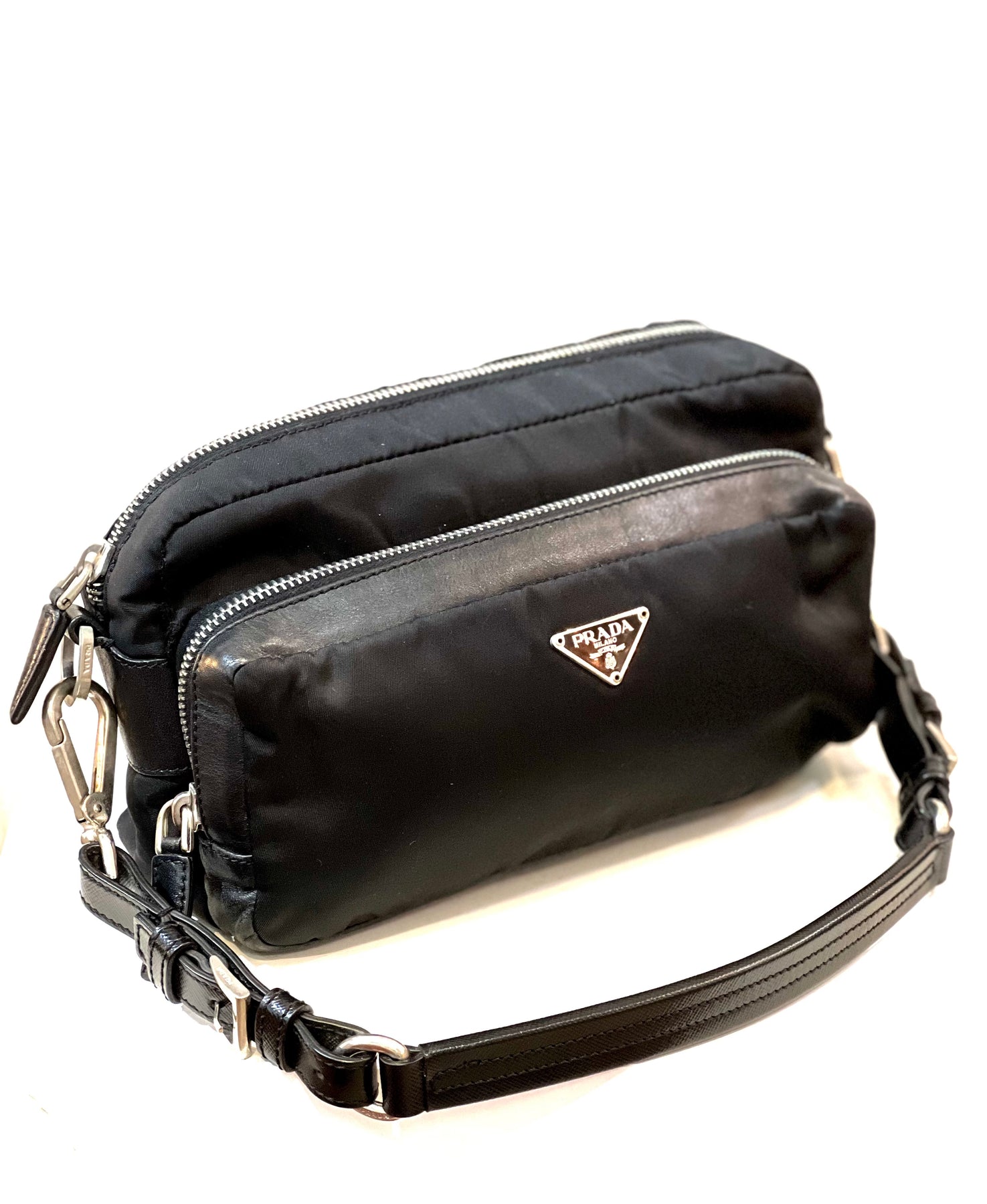 PRADA Nylon Saffiano Double Zip Camera Bag Black 1269855