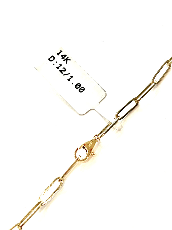 14K GOLD PAPERCLIP CHAIN LINK DIAMONDS LARIAT NECKLACE