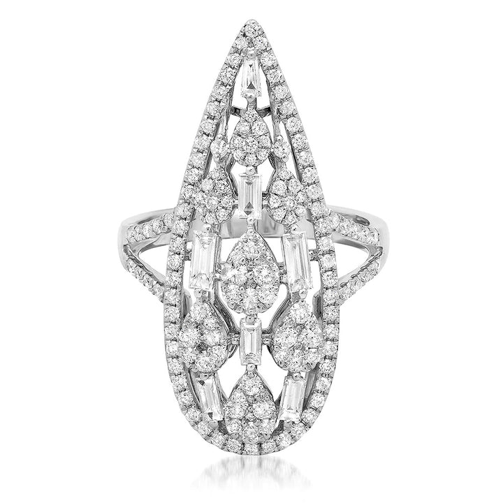 PEAR SHAPE 18K GOLD STATEMENT RING WITH MIXED DIAMONDS