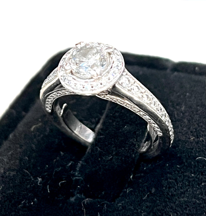 PLATINUM DIAMOND CATHEDRAL STYLE SOLITAIRE ENGAGEMENT RING