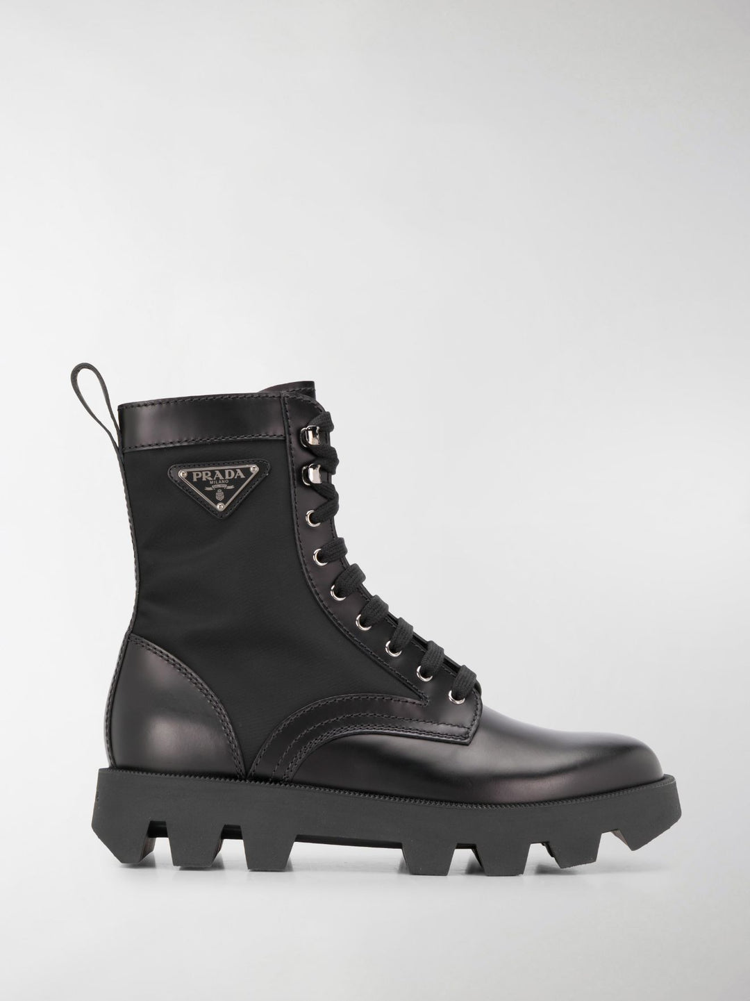PRADA NYLON- INSET LEATHER COMBAT BOOTS
