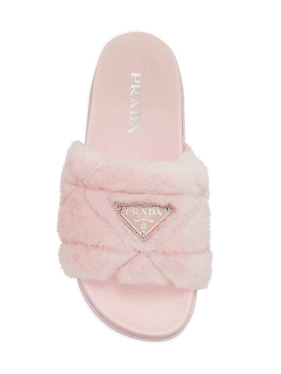 PRADA SHEARLING SLIDES ORCHID PINK