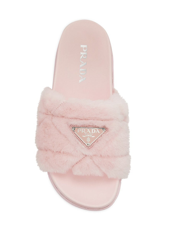 PRADA SHEARLING SLIDES ORCHID PINK