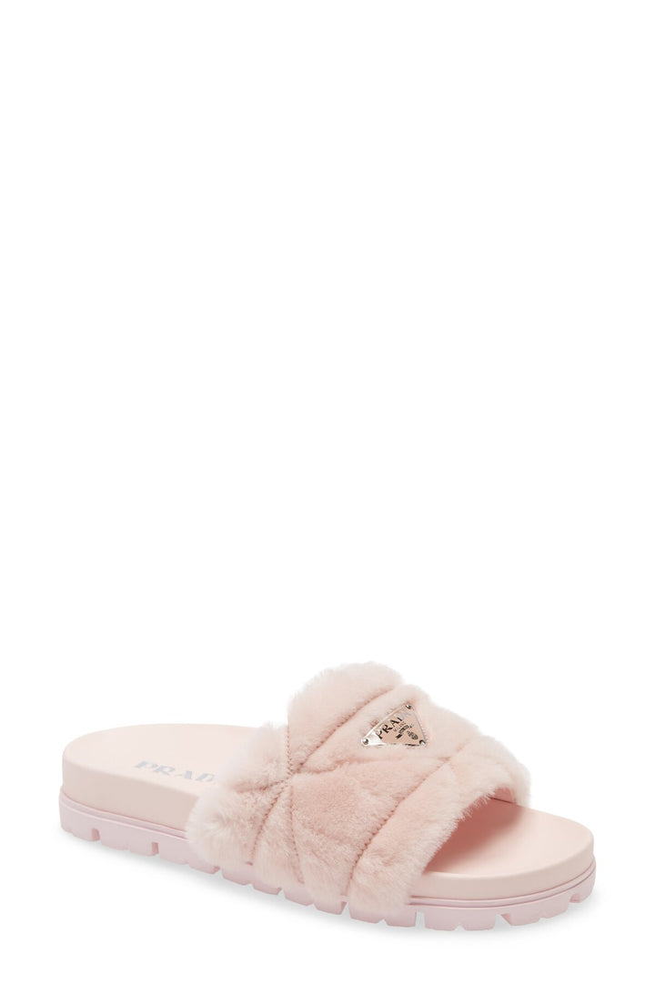 PRADA SHEARLING SLIDES ORCHID PINK